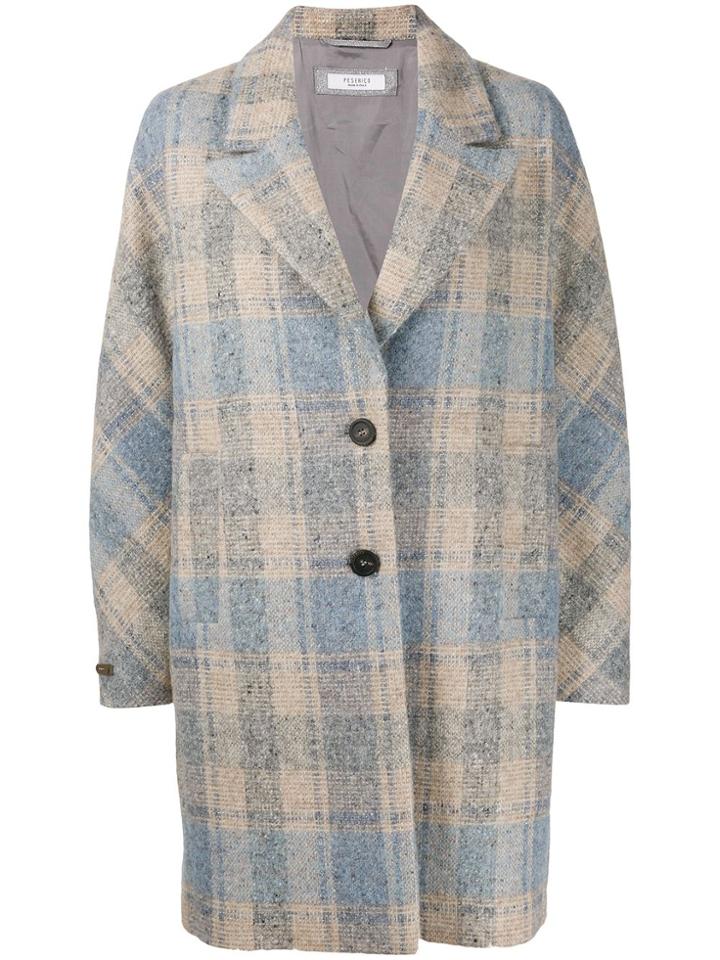 Peserico Check-print Single-breasted Coat - Blue