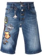 Philipp Plein Patched Denim Bermudas, Men's, Size: 30, Blue, Cotton