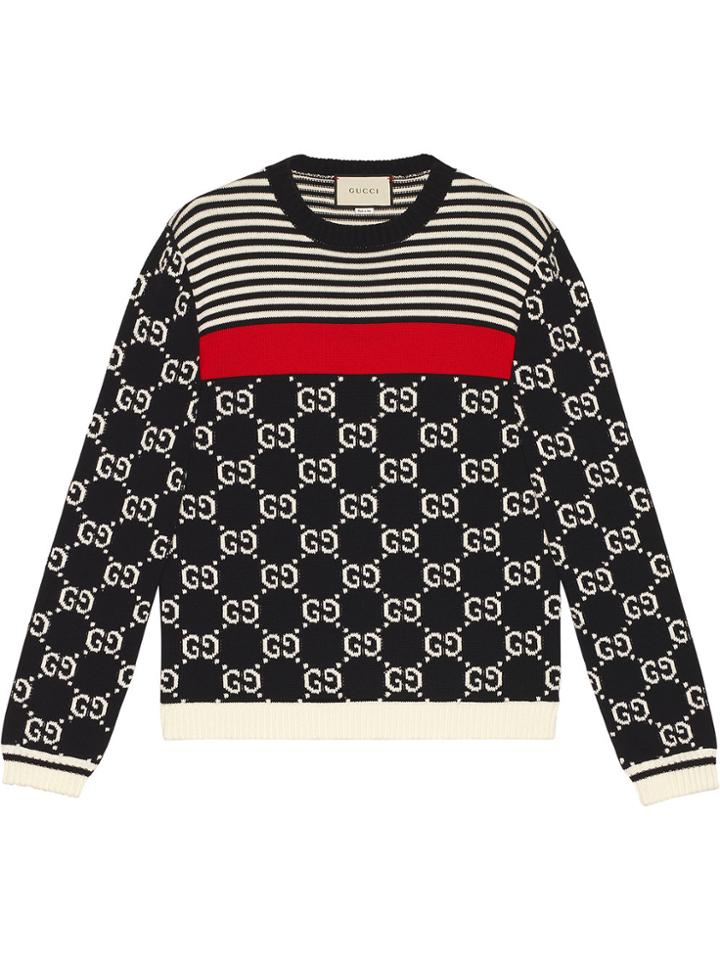 Gucci Gg And Stripes Knit Sweater - Blue