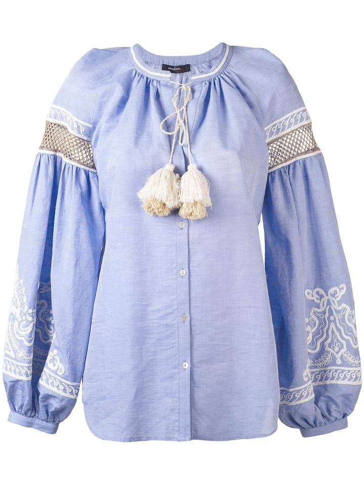 Wandering - Embroidered Blouse - Women - Cotton/linen/flax - 38, Blue, Cotton/linen/flax