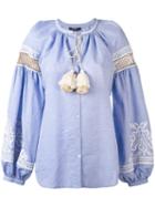 Wandering - Embroidered Blouse - Women - Cotton/linen/flax - 38, Blue, Cotton/linen/flax