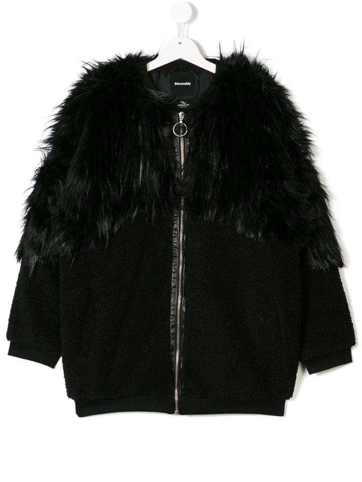 Andorine Teen Zipped Faux Fur Coat - Black