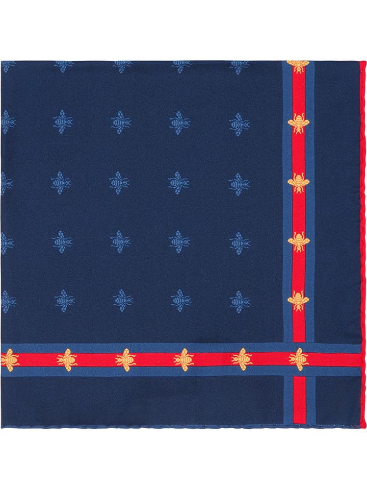Gucci Bee Pattern Silk Pocket Square - Blue