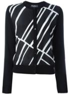Salvatore Ferragamo Diagonal Stripe Cardigan, Women's, Size: Large, Black, Silk/virgin Wool