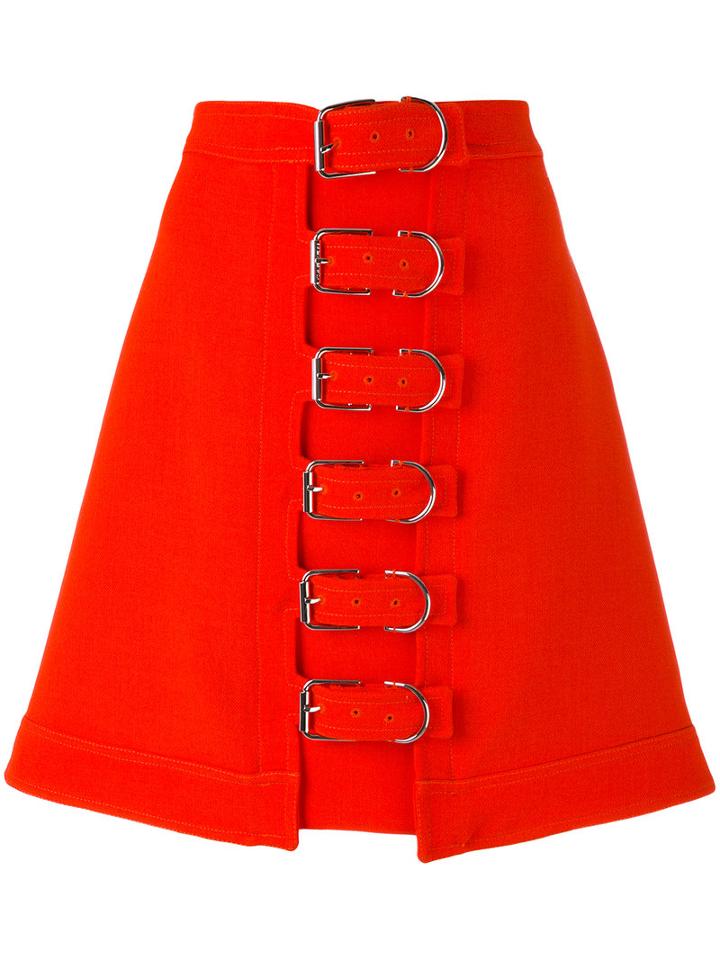 Carven - Buckle Detail Skirt - Women - Acetate/viscose/wool - 36, Yellow/orange, Acetate/viscose/wool