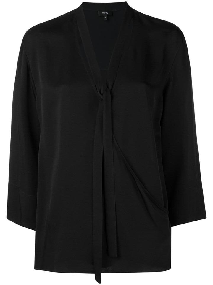 Theory Relaxed Wrap Blouse - Black