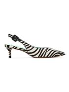 Blue Bird Shoes Leather Zebra Slingback Pumps - White