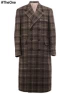 Thom Browne Long Checked Overcoat, Men's, Size: 2, Grey, Nylon/cupro/mohair/wool