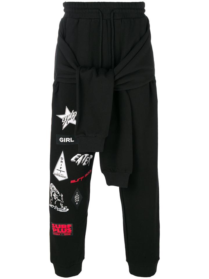 Ex Infinitas Surf Sticker Track Pants With Sleeve Detailing - Black