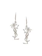 Saint Laurent Monogram And Palm Tree Pendant Earring - Silver