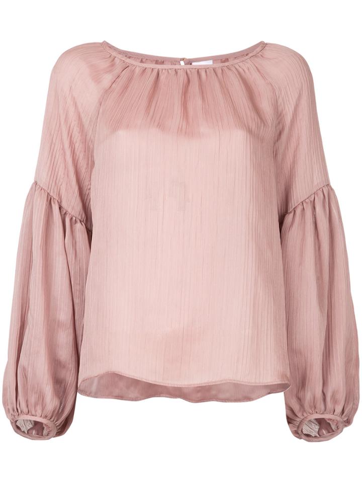 Cityshop Sheer Gathered Blouse - Pink & Purple