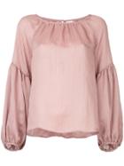 Cityshop Sheer Gathered Blouse - Pink & Purple