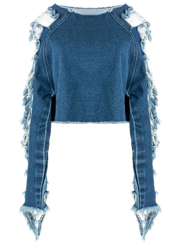 Pony Stone Distressed Sleeve Top - Blue