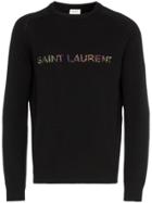 Saint Laurent Logo Crew Neck Wool Sweater - Black
