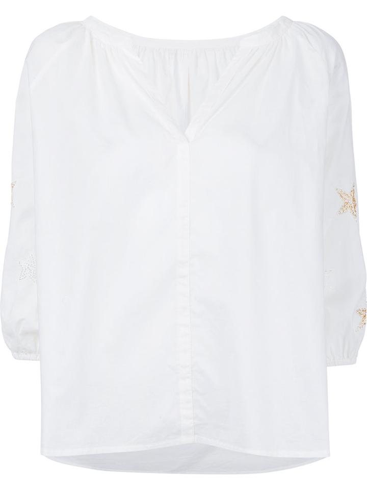 Cityshop - Star Sleeve Placket Top - Women - Silk/cotton/rayon - One Size, White, Silk/cotton/rayon