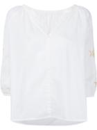 Cityshop - Star Sleeve Placket Top - Women - Silk/cotton/rayon - One Size, White, Silk/cotton/rayon