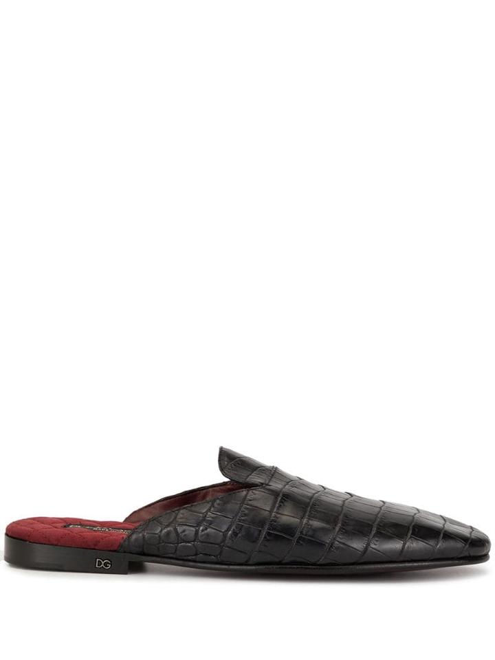 Dolce & Gabbana Crocodile Effect Slippers - Black