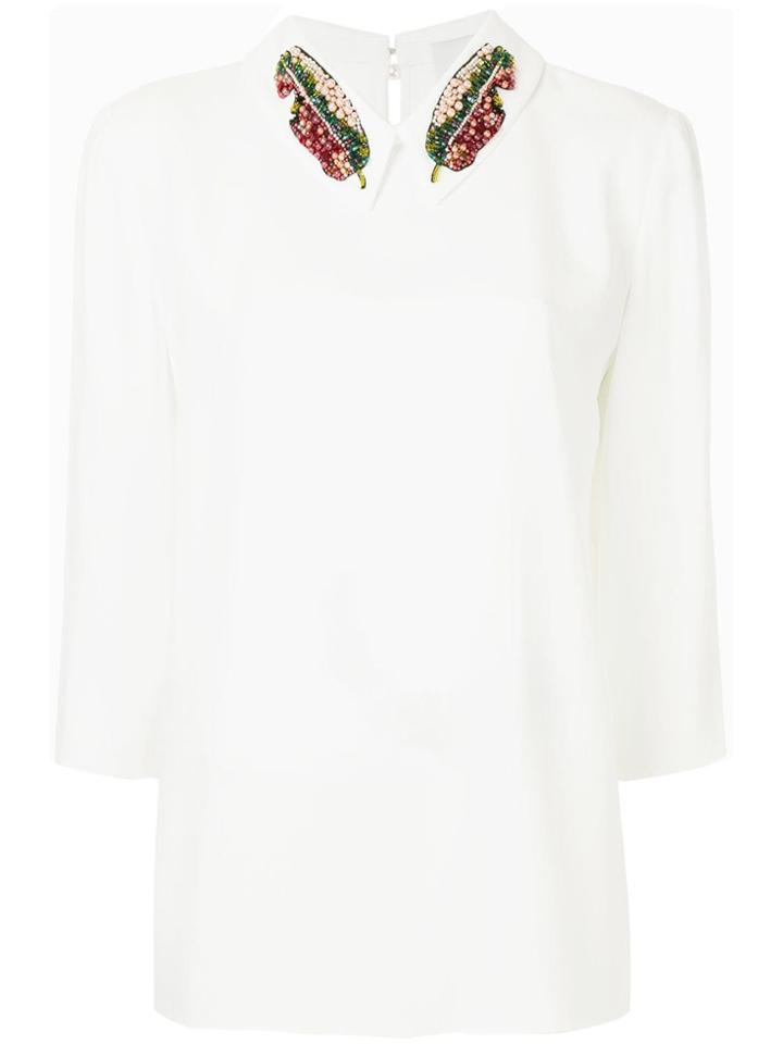 Ingie Paris Beaded Collar Blouse - White