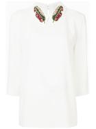 Ingie Paris Beaded Collar Blouse - White