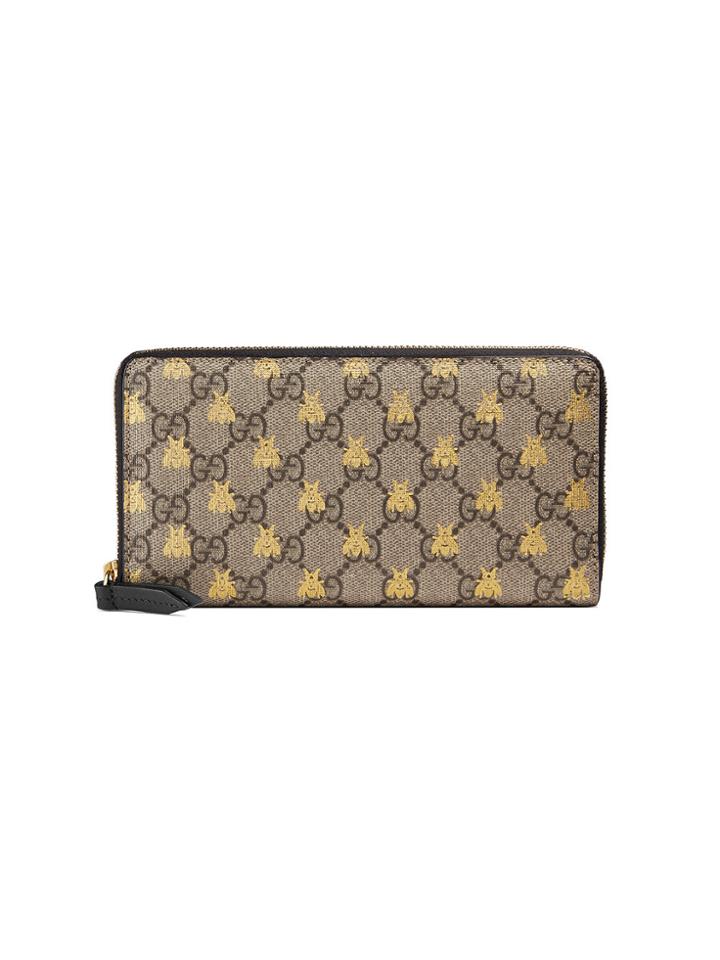 Gucci Gg Supreme Bees Zip Around Wallet - Nude & Neutrals