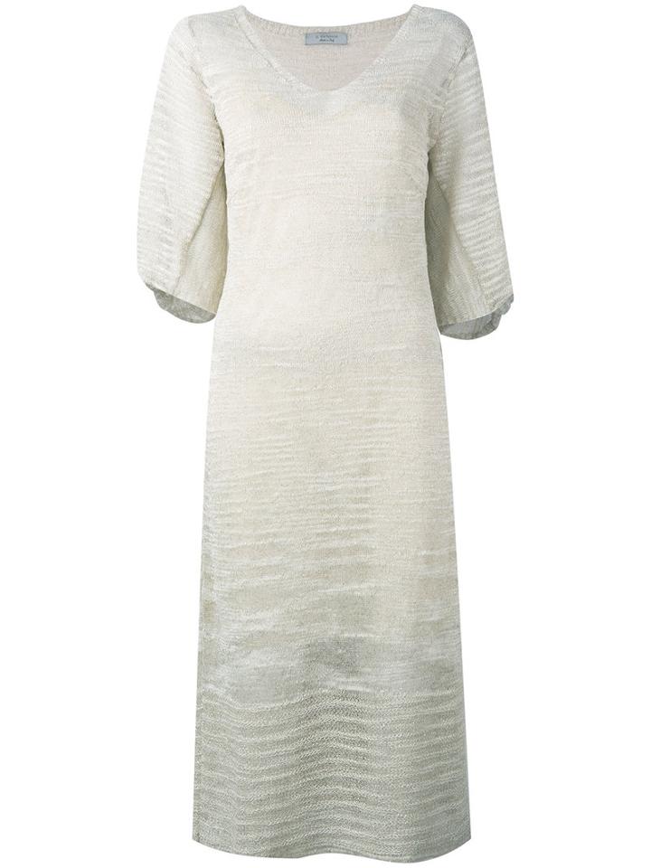 D.exterior - Knitted V-neck Dress - Women - Linen/flax/polyamide/polyester - S, Nude/neutrals, Linen/flax/polyamide/polyester
