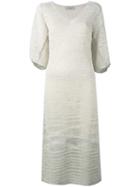 D.exterior - Knitted V-neck Dress - Women - Linen/flax/polyamide/polyester - S, Nude/neutrals, Linen/flax/polyamide/polyester