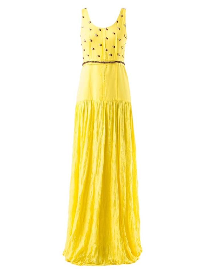 Emannuelle Junqueira Embellished Maxi Dress, Women's, Size: 38, Yellow/orange, Linen/flax/viscose
