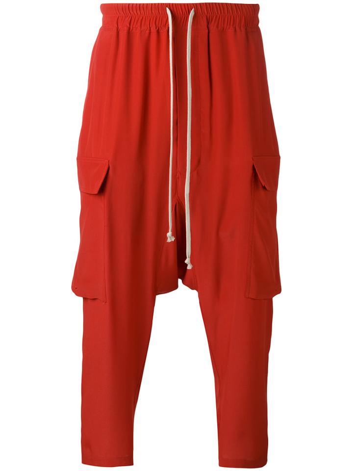 Rick Owens Drop-crotch Cropped Trousers, Men's, Size: 48, Red, Silk/acetate