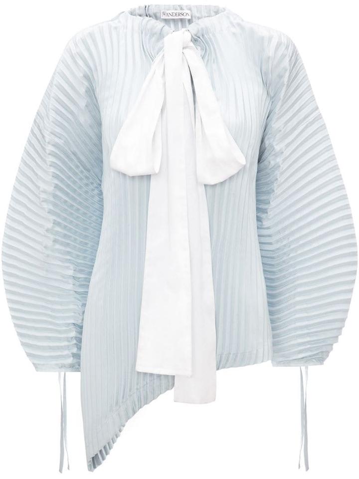 Jw Anderson Oversized Pleated Top With Bow Detail - Blue
