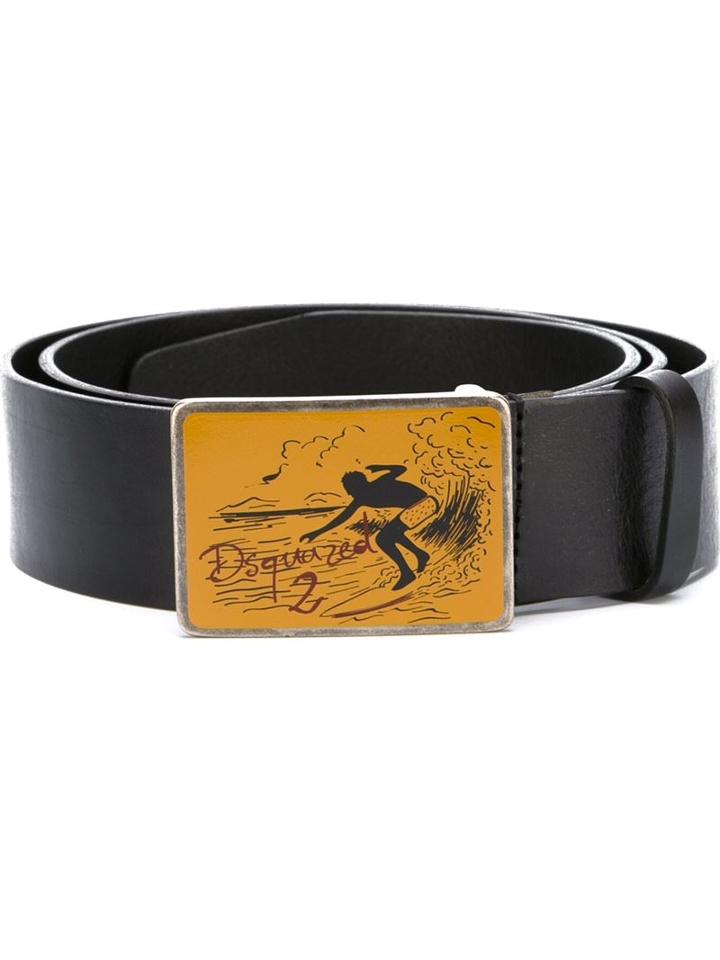 Dsquared2 Beach Print Buckle Belt, Men's, Size: 90, Black, Leather