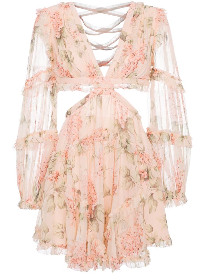 Zimmermann Prima Floating Cut Out Dress - Pink & Purple