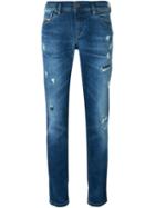 Diesel Tapered Distressed Jeans, Women's, Size: 28/32, Blue, Cotton/spandex/elastane