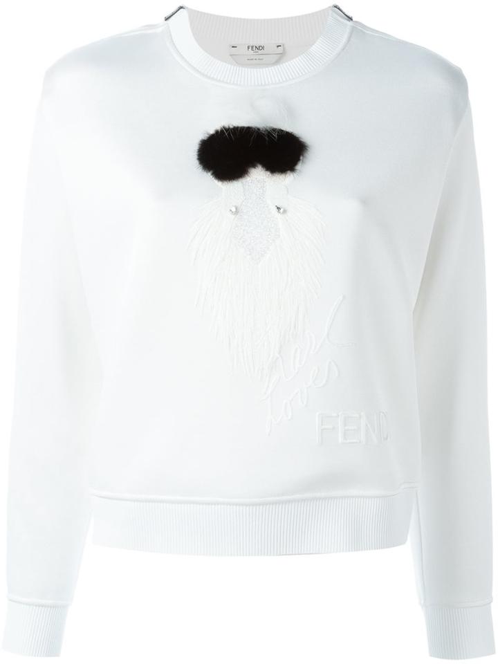 Fendi - Karlito Sweatshirt - Women - Silk/mink Fur/polyamide/crystal - 40, White, Silk/mink Fur/polyamide/crystal