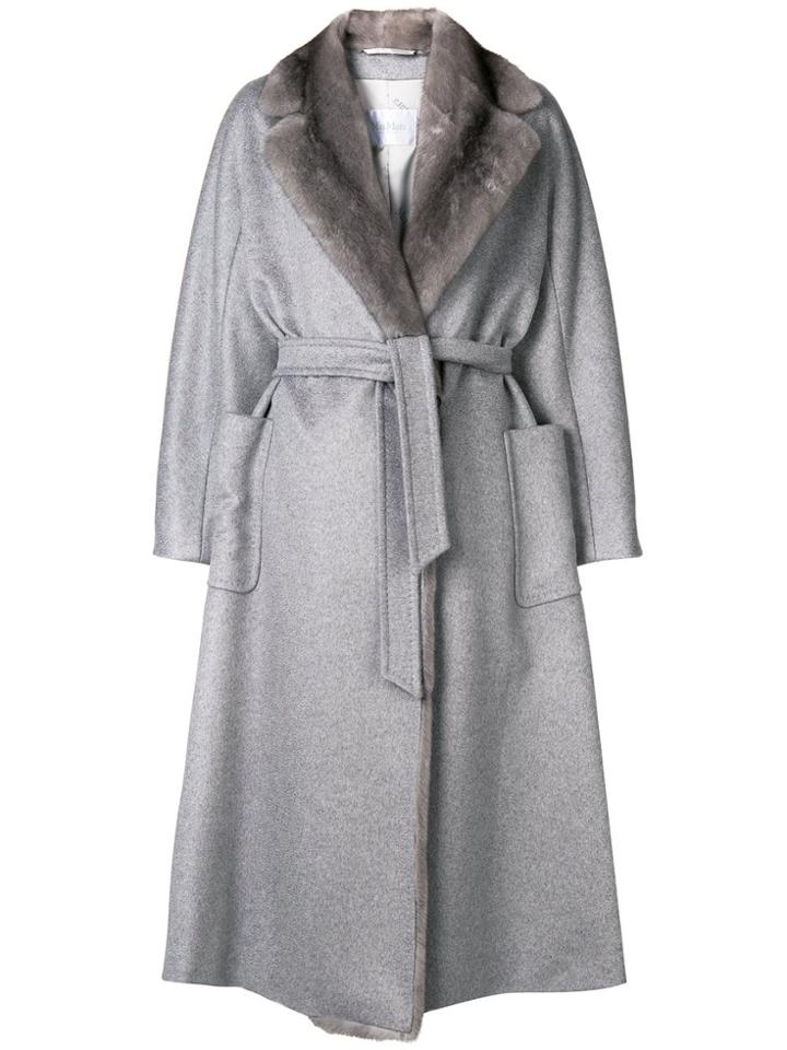 Max Mara Berbice Fox Fur Trim Coat - Grey