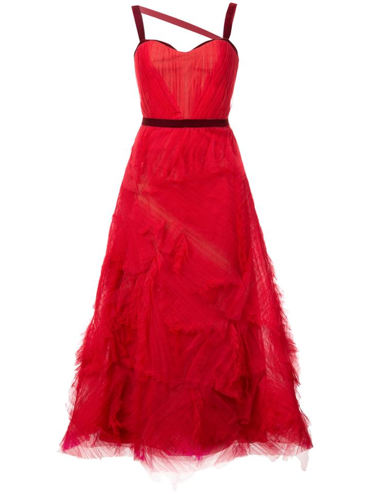 Marchesa Notte Embellished Tulle Gown - Red