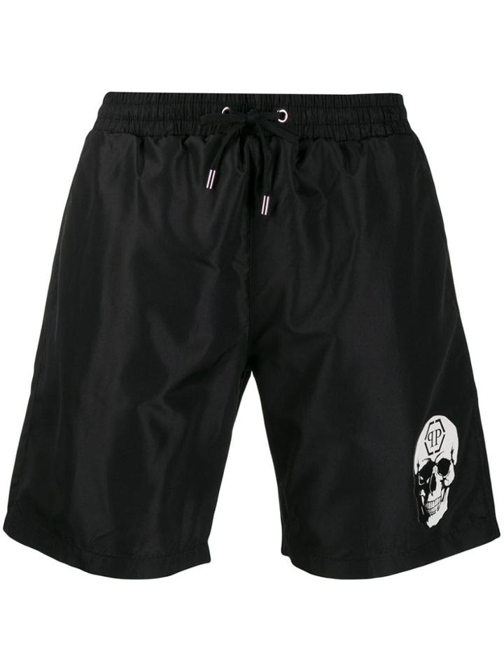Philipp Plein Contrasting Skull Logo Swim Shorts - Black