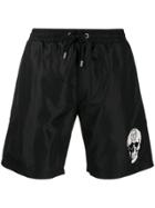Philipp Plein Contrasting Skull Logo Swim Shorts - Black
