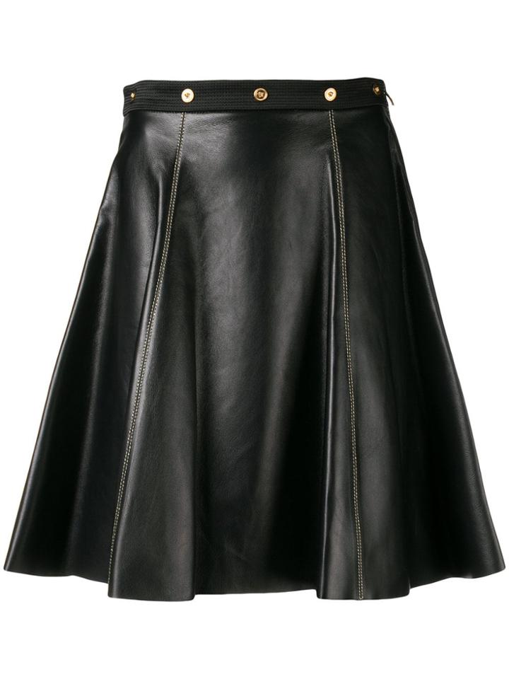 Versace Leather Flared Skirt - Black