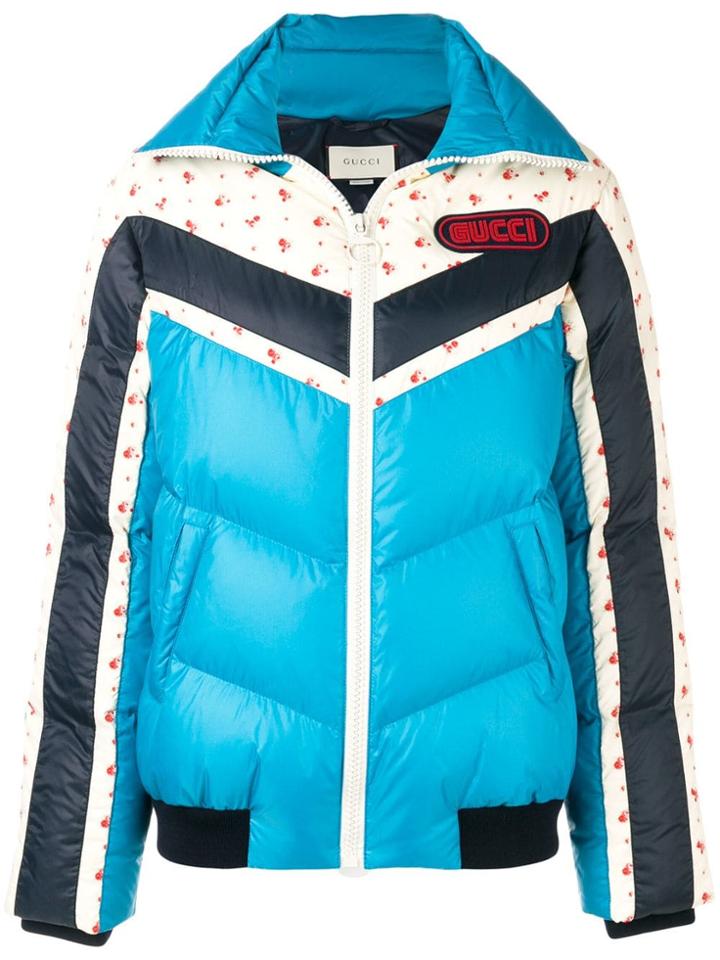 Gucci Logo Patch Puffer Jacket - Blue