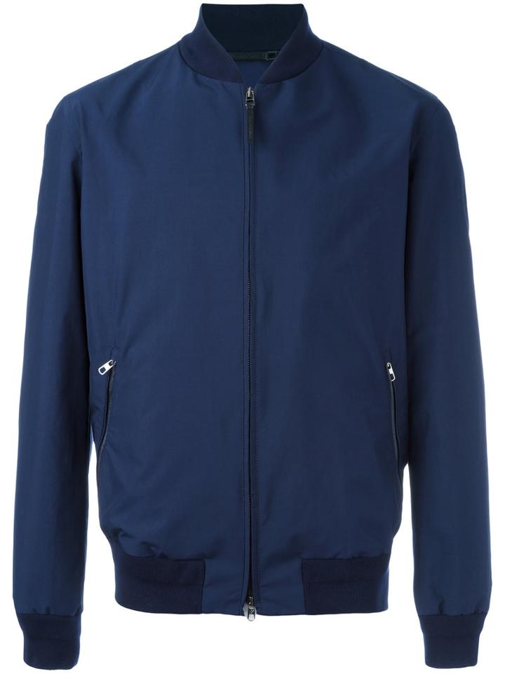 Ermenegildo Zegna Zip Up Bomber Jacket, Men's, Size: 52, Blue, Polyamide/polyester/lamb Skin