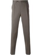 Canali Pleated Straight Leg Trousers, Men's, Size: 50, Brown, Cotton/rubber