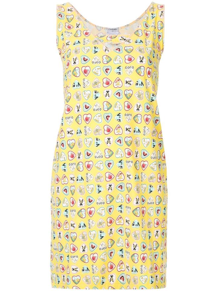 Chanel Vintage Heart Printed Mini Dress - Yellow