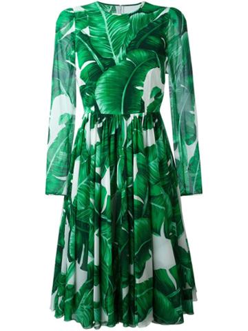 Dolce & Gabbana Banana Leaf Print Dress, Women's, Size: 40, Green, Silk/spandex/elastane/cotton