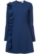 Msgm Frill Detail Long-sleeved Dress - Blue