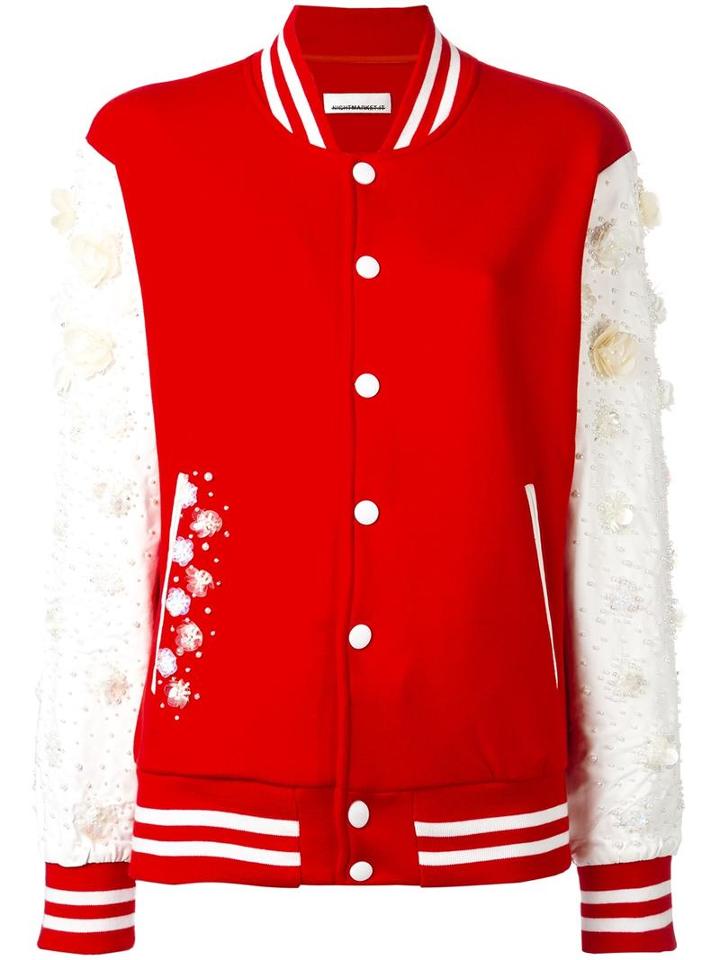 Night Market Embellished Varsity Jacket, Women's, Size: Small, Red, Polyester/cotton