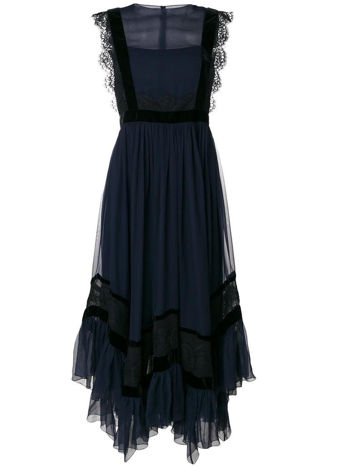 Alberta Ferretti - Ruffled Dress - Women - Silk/cotton/acetate/other Fibers - 42, Blue, Silk/cotton/acetate/other Fibers