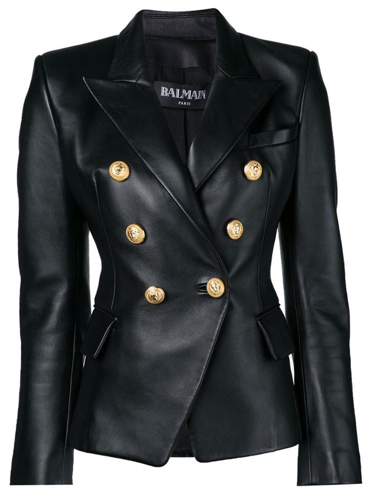 Balmain Double-breasted Leather Blazer - Black