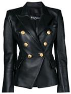 Balmain Double-breasted Leather Blazer - Black