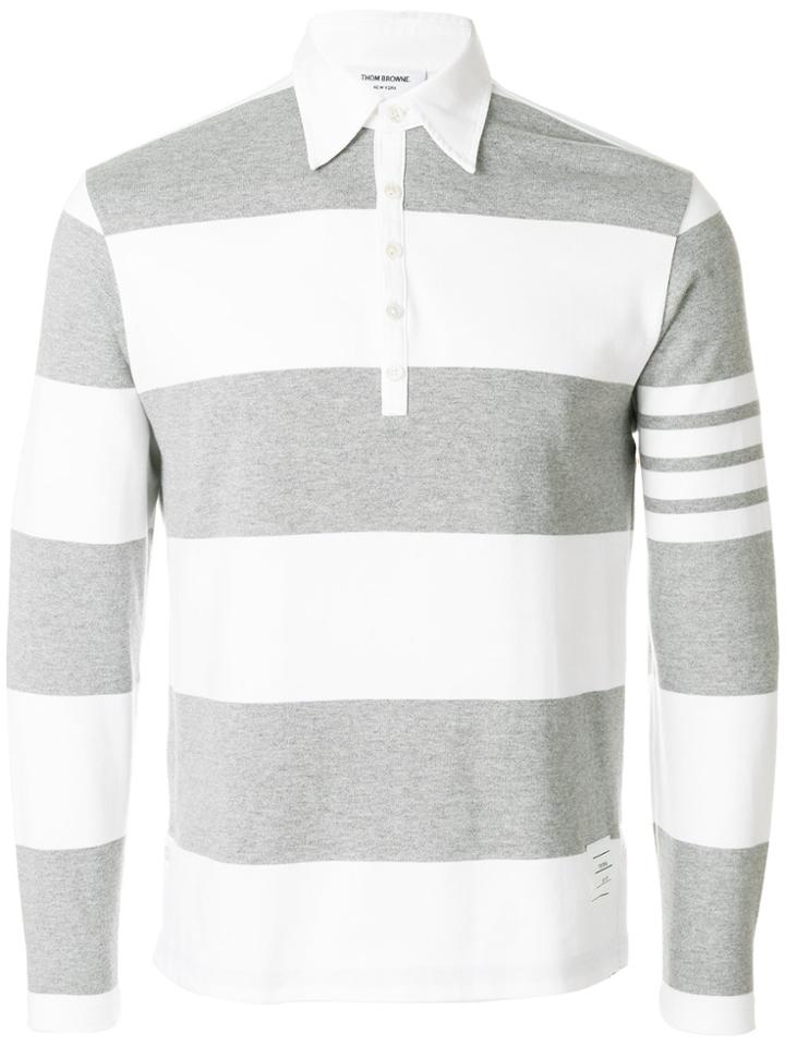 Thom Browne Rugby Stripe Relaxed Fit Long Sleeve Polo - Grey