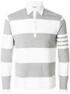 Thom Browne Rugby Stripe Relaxed Fit Long Sleeve Polo - Grey